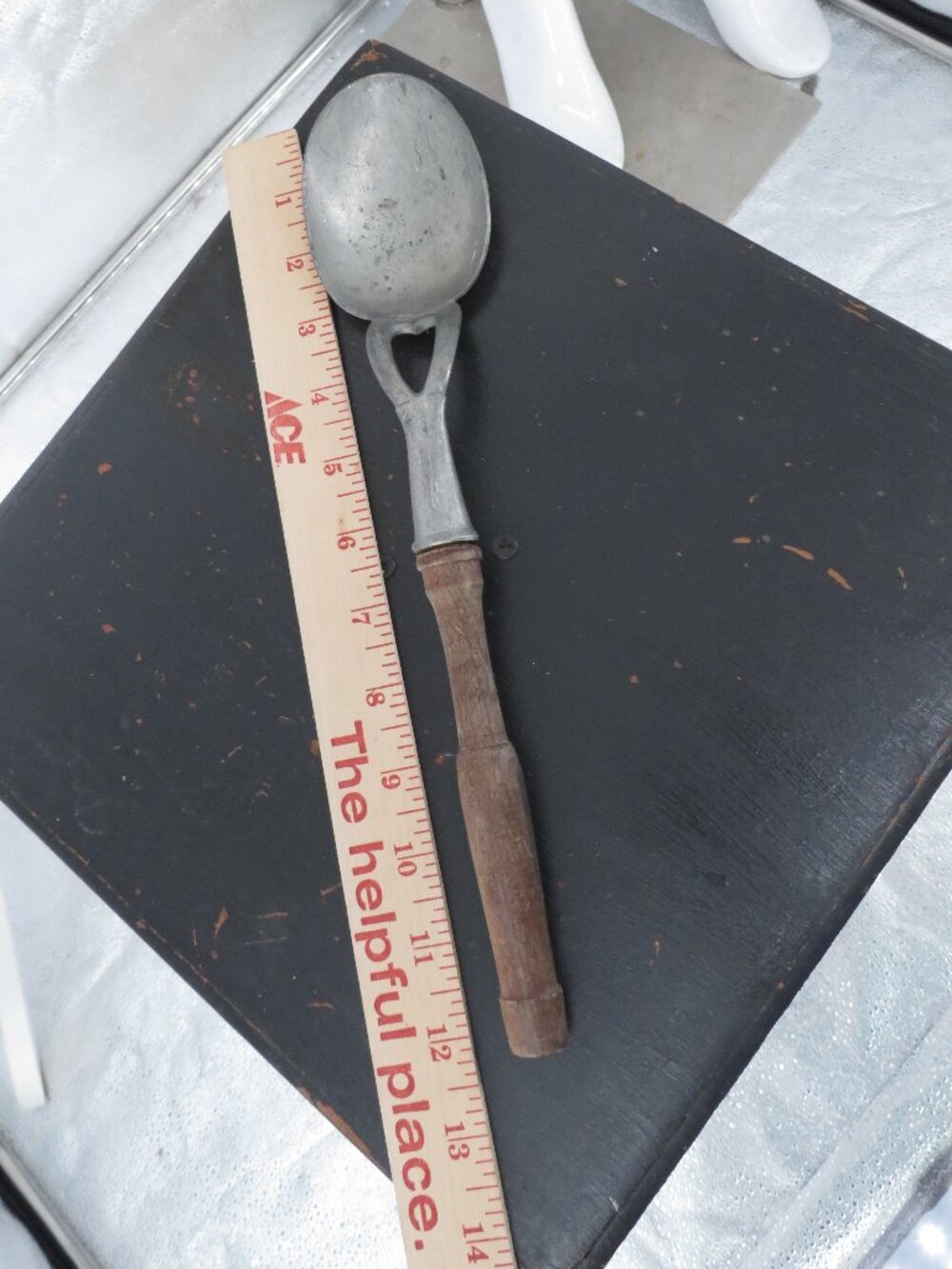 Vintage Cast Aluminum Ice Cream Scoop Wood Handle Metal Spoon Silver One Size